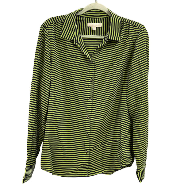 Banana Republic Lime Green + Navy Silk Button Down Blouse Medium