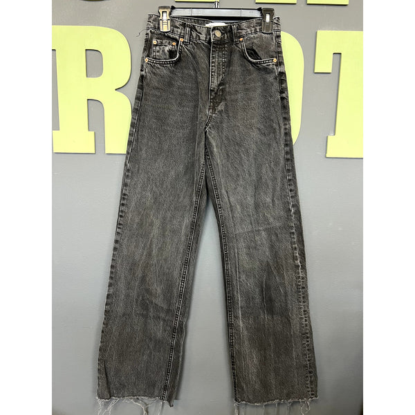Zara Washed Black 90's High Rise Full Length Raw Hem Jeans Size 4