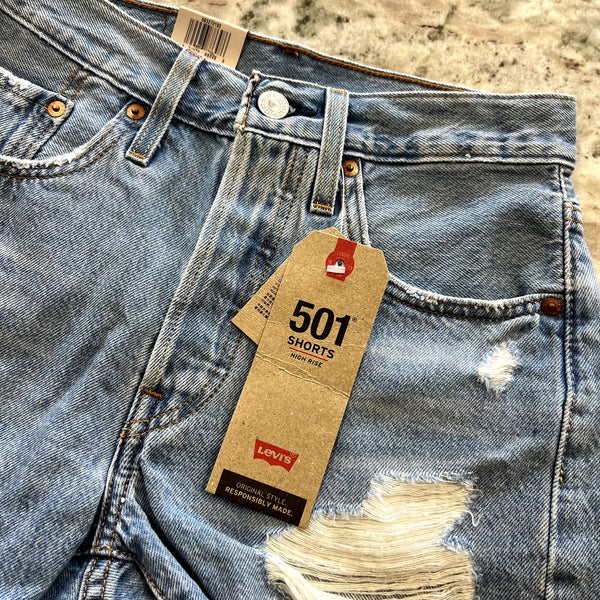 NWT Levi's 501 High Rise Fitted Light Wash Denim Cutoff Shorts Size 24