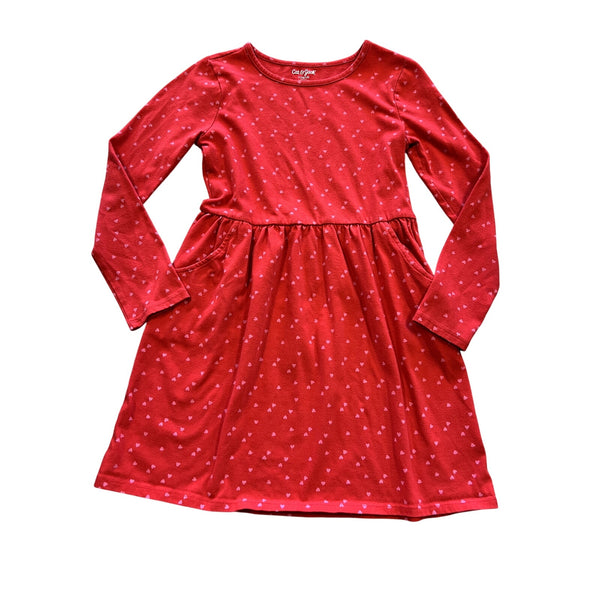 Cat & Jack Girls Red Heart Long Sleeve Dress Large (10/12)