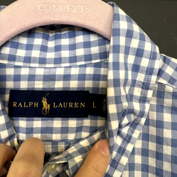 Ralph Lauren Men's Blue Label Light Blue Gingham Button Down Large