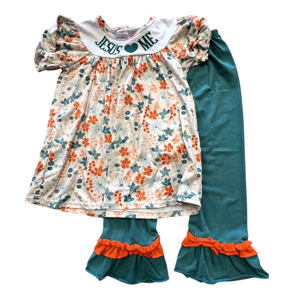Jesus Loves Me Smocked Girls Two Piece Set Size 5T