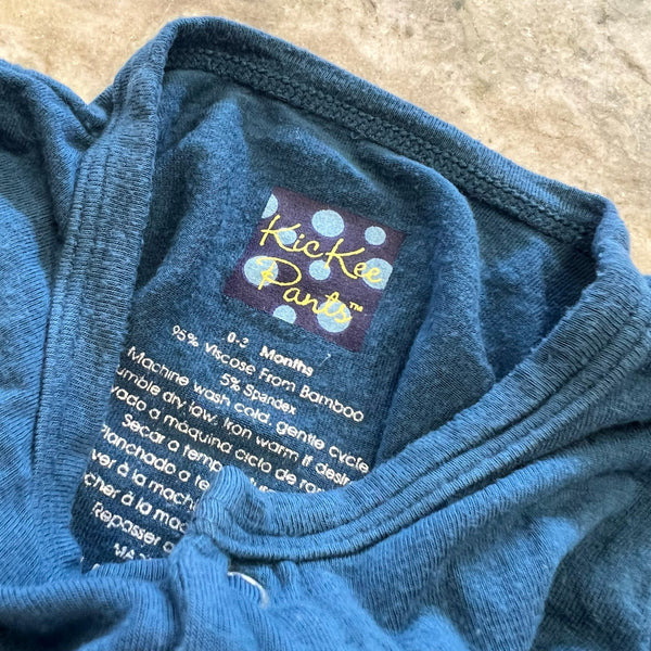 KicKee Pants Solid Blue Full Button One Piece Romper Size 0-3 Mo