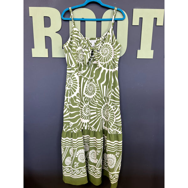Sofia Jeans Green + White Boho Midi Dress Size XL