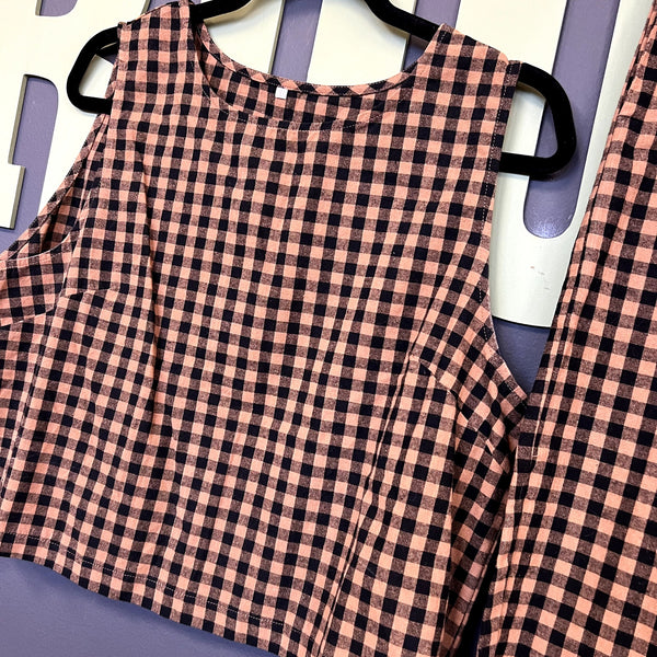Women's Gingham Brown & Black Plaid Two Piece Set Size XL