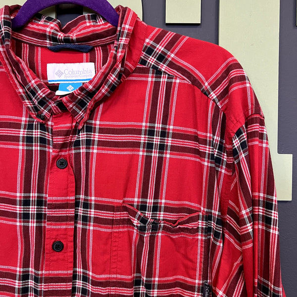 Columbia Red + Black Flannel Button Down Top Men's 2XL