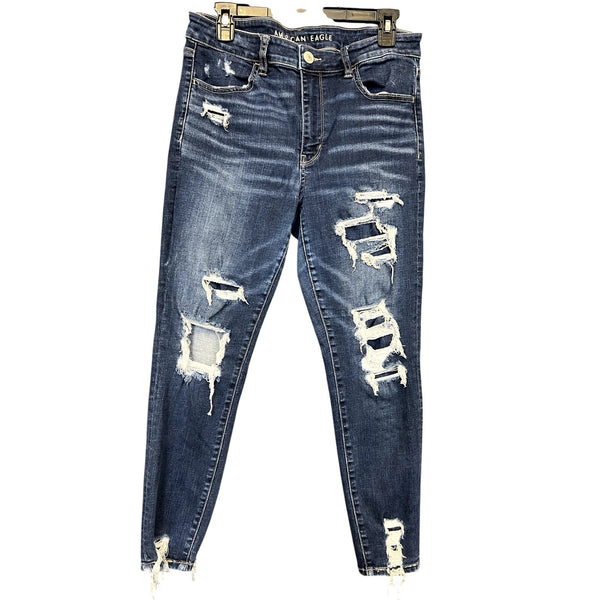 American Eagle Dark Distressed High Rise Jegging Crop Skinny Leg Size 12