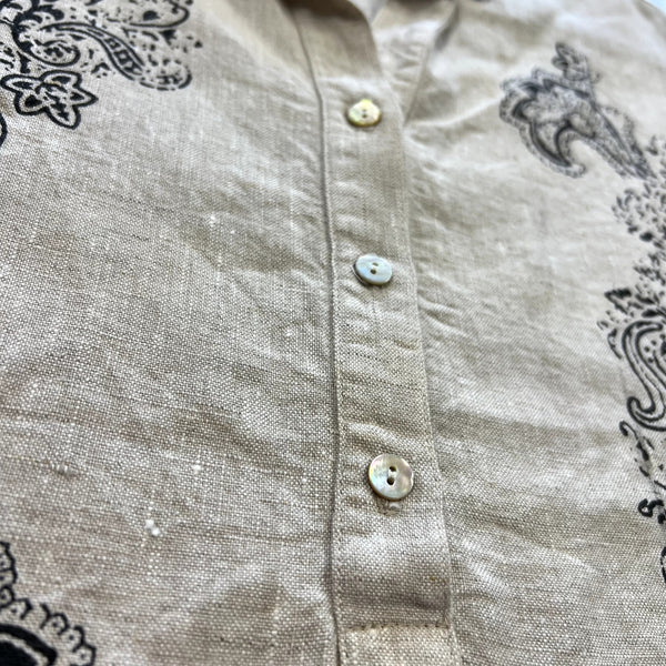 Karen Kane Paisley Linen Half Button Blouse Size Large