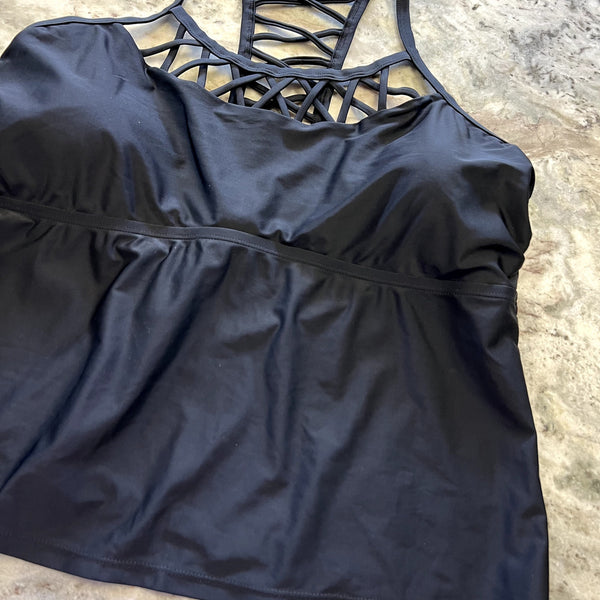 NWT Black Cage Style Tankini Top Size 1XL