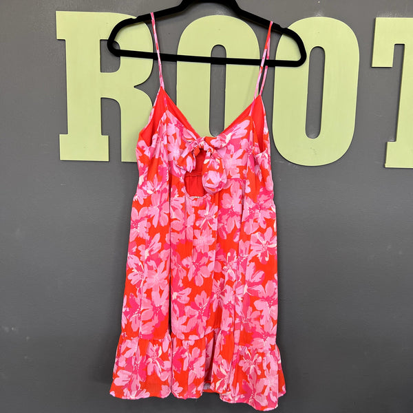 Peach Love Red + Pink Floral Mini Dress Size Large