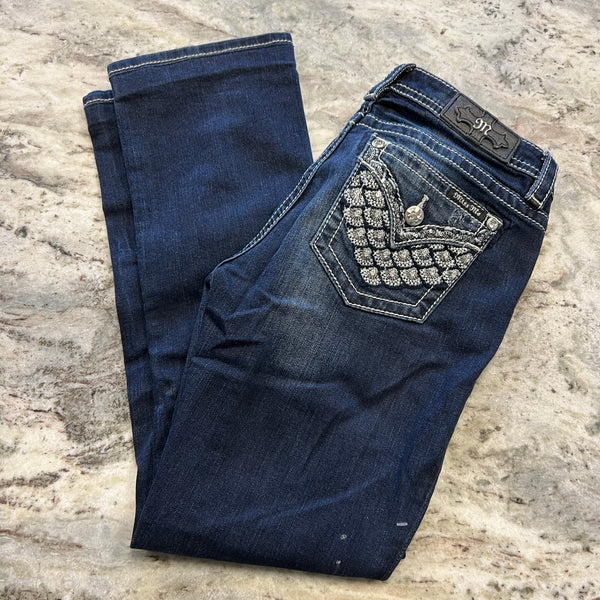 Miss Me Embellished Pocket Dark Wash Signature Straight Bootcut Jeans Size 30
