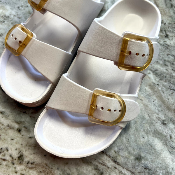 Women's White Double Buckle Rubber Slide Sandals Size 8