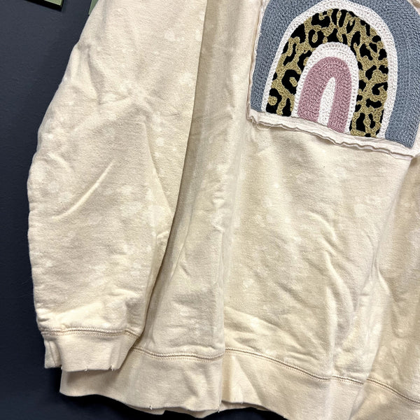 One24 Rags Rainbow Patch Ivory Distressed Sweatshirt Size 2XL