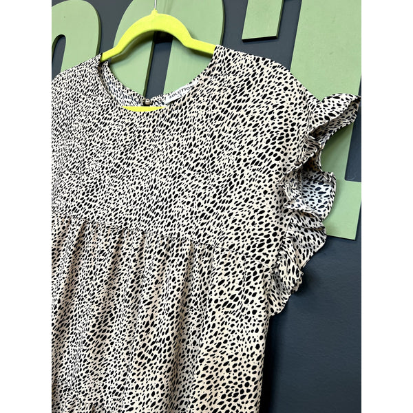 Women's Tiered Ruffle Sleeve Leopard Mini Dress Size Small