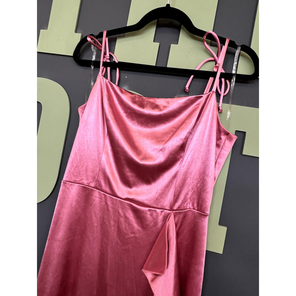 Honey & Rosie Satin Pink Ruffle Maxi Dress Size Large