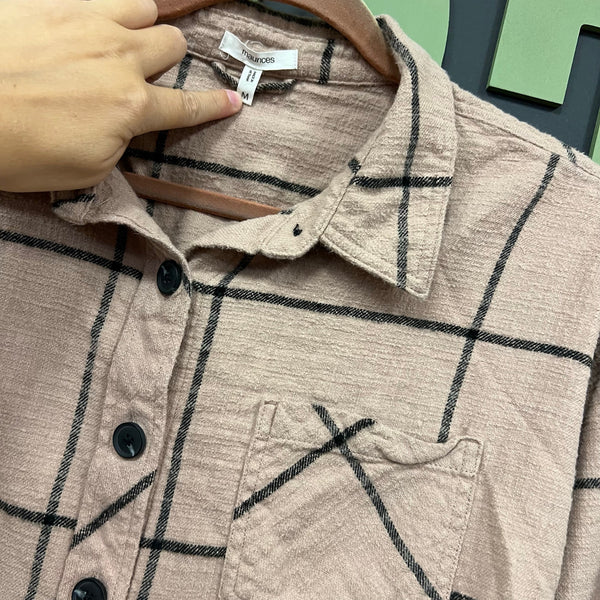 Maurice's Taupe + Black Button Down Flannel Medium