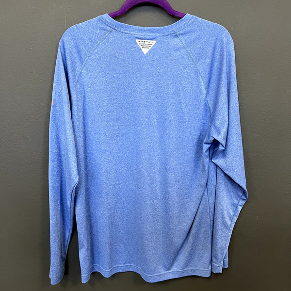 Colulmbia PFG Light Blue + Orange Moisture Wicking Long Sleeve Fishing Shirt Med