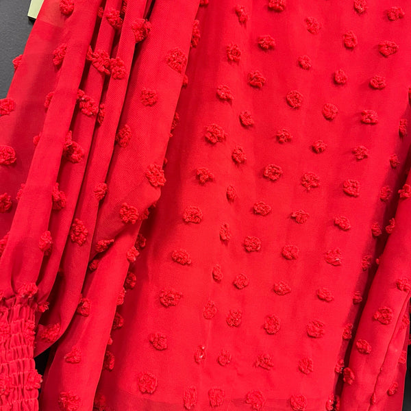 Vine & Love Boutique Red Swiss Dot Long Sleeve Blouse Large