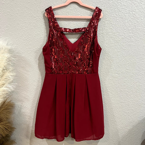 My Michelle Juniors Red Sequin Mini Ruffle Dress Size 11