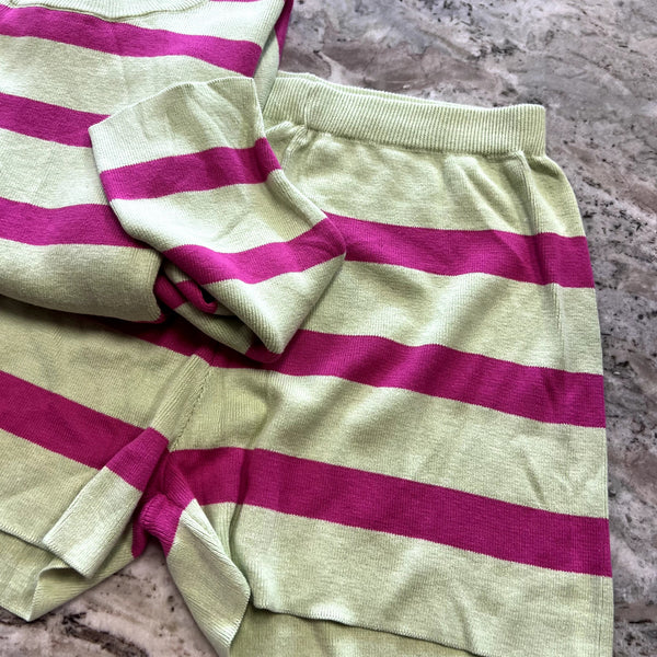 Women's Green + Pink Striped Thick Knit Two Piece Set Size Large