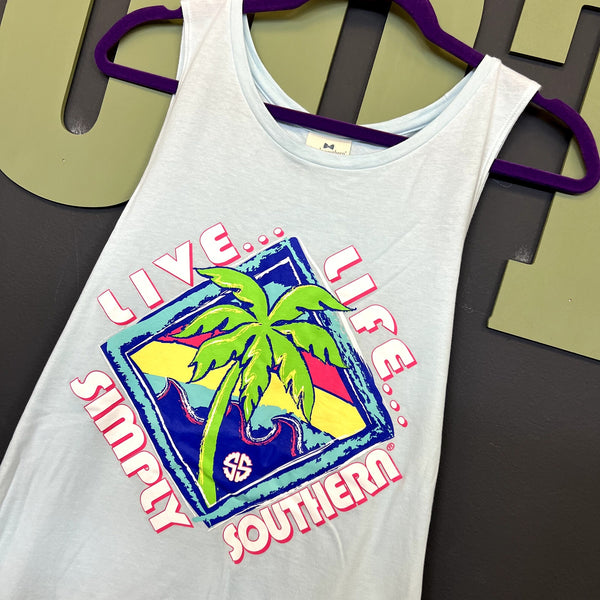 NWOT Simply Southern Light Blue Tropical Palm Tank Top Size Large