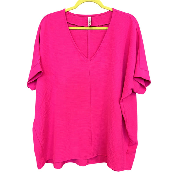 Zenana Hot Pink V-Neck Blouse Size Medium