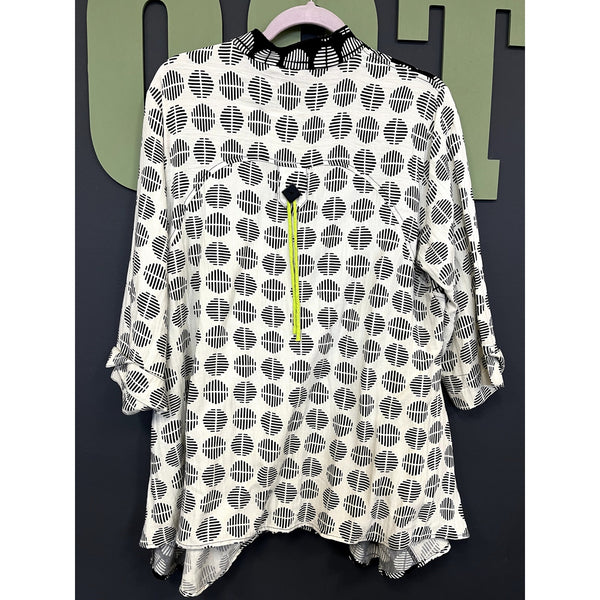 Ali Miles Woven Crinkle Black + White Abstract Print Blouse Size Large