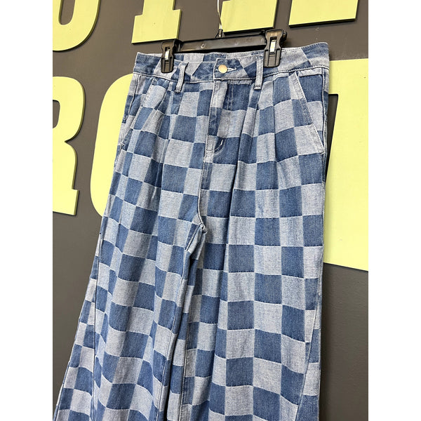 Women's Checkered Print Wide Leg Jeans Size 10