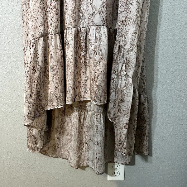 Karlie Taupe/Mauve Snake Print Midi Ruffle Dress Large