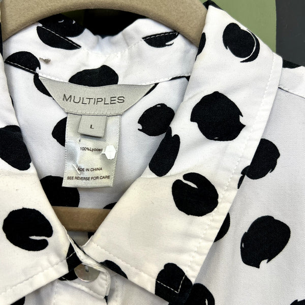 Multiples Black + White Polka Dot Long Sleeve Button Down Blouse Size Large