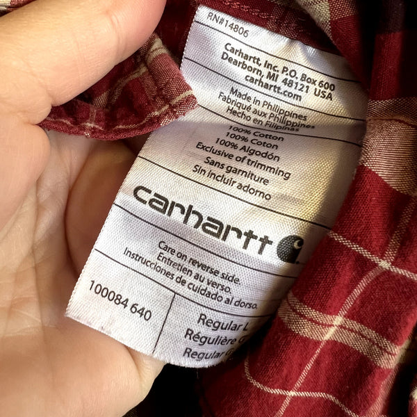 Carhartt Regular Fit Red Plaid Button Down Top Large