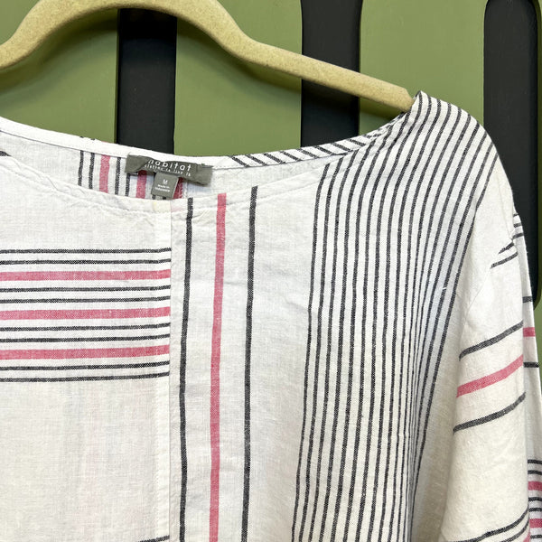 Habitat Clothing Abstract Striped Linen 3/4 Sleeve Blouse Size Medium