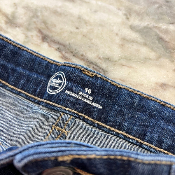 Wonder Nation Girls Dark Wash Cuffed Denim Distressed Bermuda Shorts Size 16