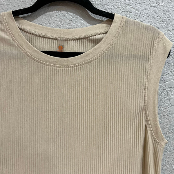Mono B Tan Layering Ribbed Muscle Workout Tank Top Medium