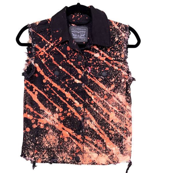 Levi's One of a Kind Bleached + Distressed Black Grunge Vest XS