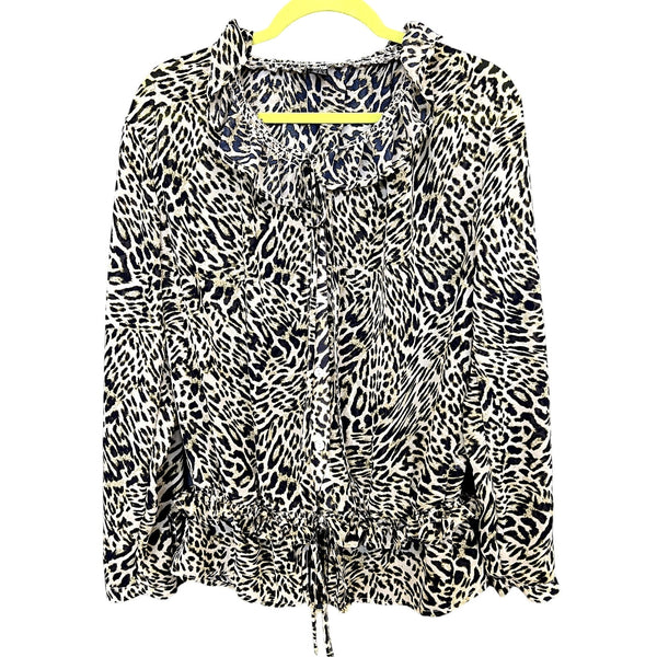 Women's Leopard Sheer Lightweight Button Blouse Size XS