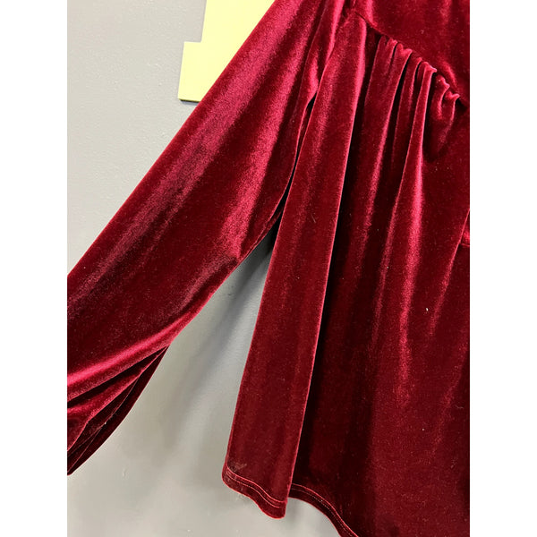 Women's Maroon Velvet Half Button Blouse Size Medium