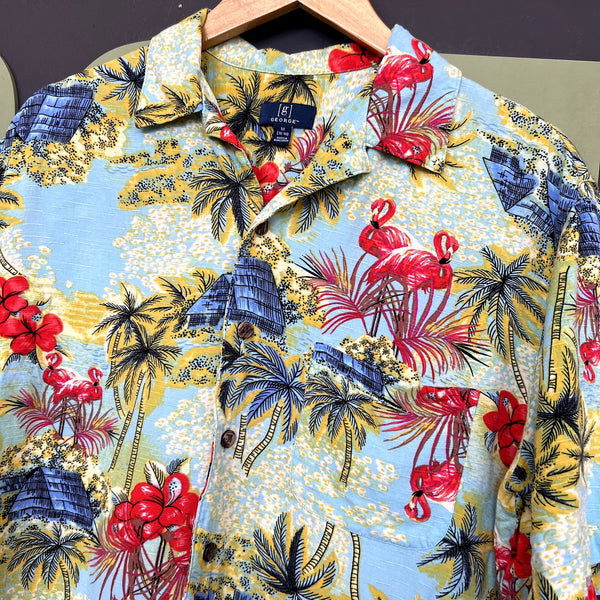 George Flamingo Tropical Button Down Summer Top Medium