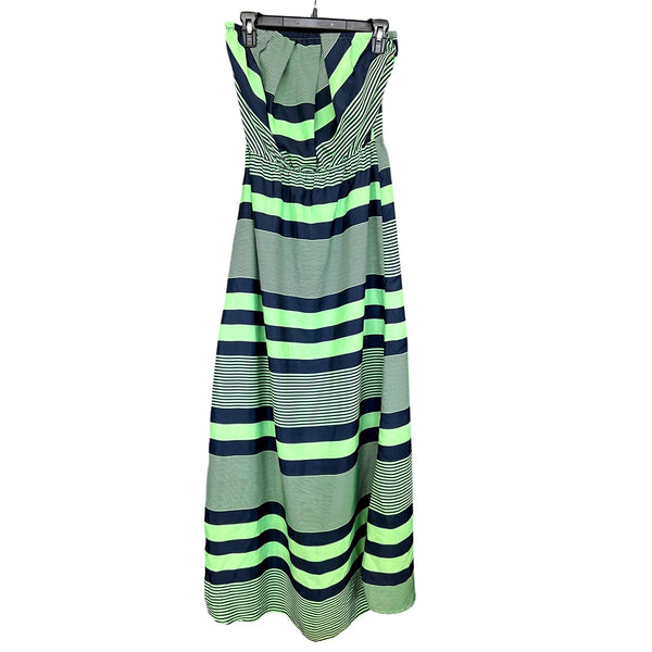 Gianni Bini Green + Blue Striped Strapless Maxi Dress Medium