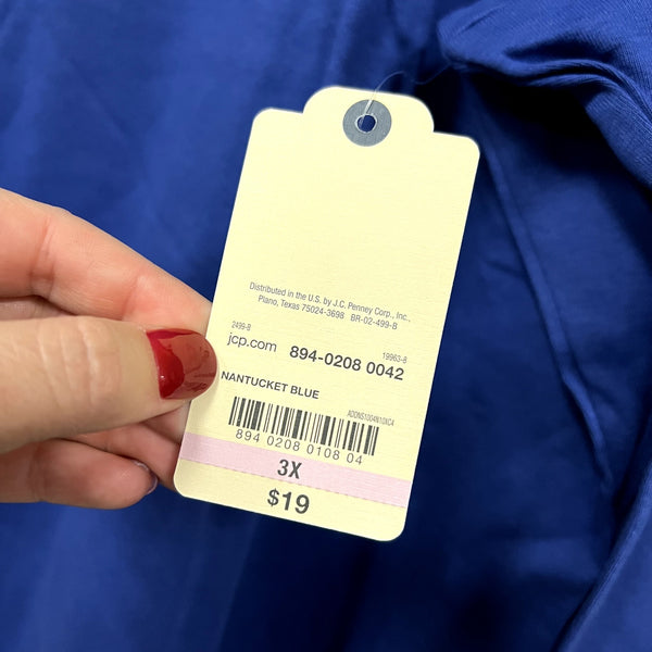 NWT St. John’s Bay Long-Sleeve Basic V-Neck Top Blue Size 3XL