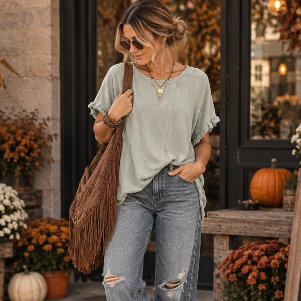 Umgee Sage Green Boho Asymmetrical Blouse Size Large