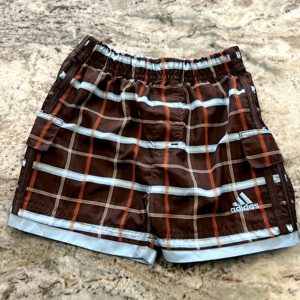 Adidas Brown + Blue Plaid Swim Trunks Size 18 Mo