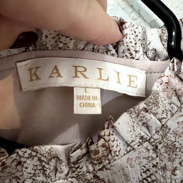 Karlie Taupe/Mauve Snake Print Midi Ruffle Dress Large