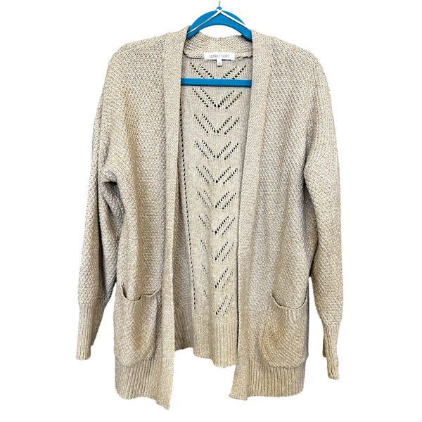 Ultra Flirt Light Brown Open Front Knit Cardigan Size Large
