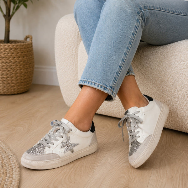 Women's Silver Glitter Star Sneakers Size 10