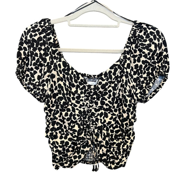 NWT H & M Leopard Ruched Front Bubble Sleeve Smocked Top Small