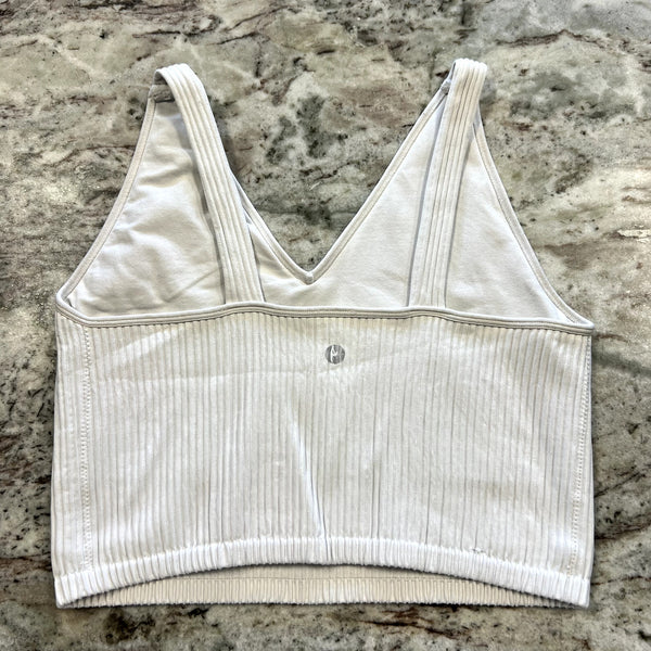 90 Degree White Ribbed Cropped Tank Size Large