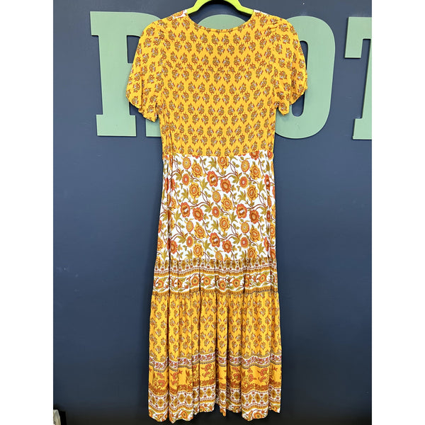 Women's Mustard Floral Maxi Dress Size Small