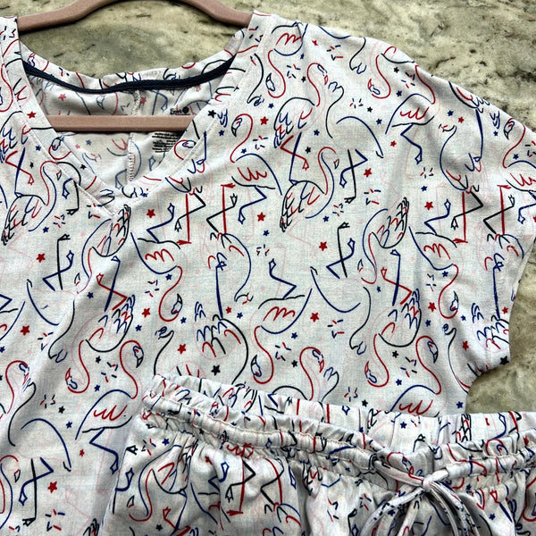 Flamingo Red + Blue Butter Soft Pajama Set Size Medium