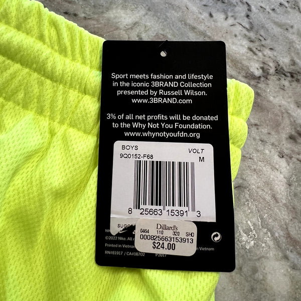 NWT Nike 3 Brand Neon Yellow Athletic Shorts Size Youth Medium